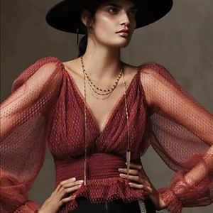 Anthropologie Tulle Blouse Fall 2021 Sz Small Wine EUC